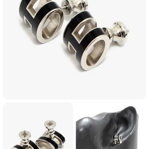 HERMES
 Pop H Pierced Earrings Black Silver-tone Hardware
